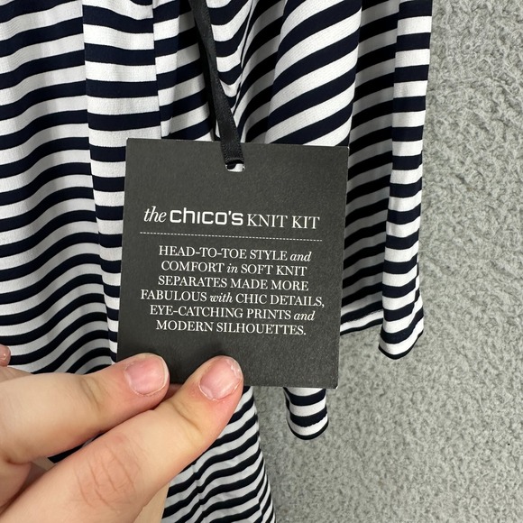 Chicos Striped Knit Tunic Top Womens 1 Medium Black White 1/4 Zip Comfort NWT - Picture 5 of 9